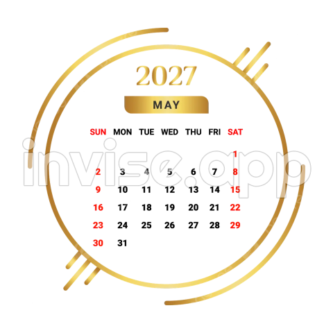 Promo Bulan Mei - Kalender Bulan Mei 2027 Emas Dan Hitam Vektor, Kalender Bulanan