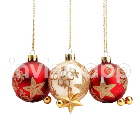 Tarjeta De Felicitacion Navidena Con Bolas Y Estrellas Rojas Y Doradas - Promo Navideña