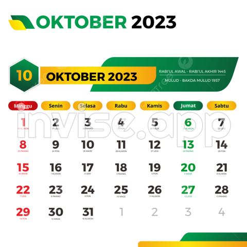 Kalender 2023 Oktober Lengkap Dengan Tanggal Merah Cuti Bersama Jawa - Nama Promo Oktober