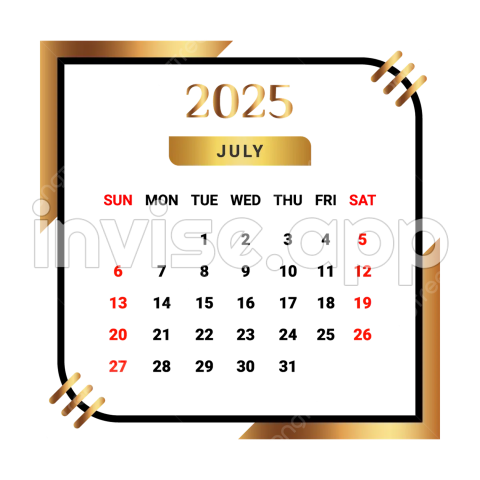 Promo Bulan Juli - Kalender Bulan Juli 2025 Dengan Warna Hitam Dan Emas Vektor, Kalender