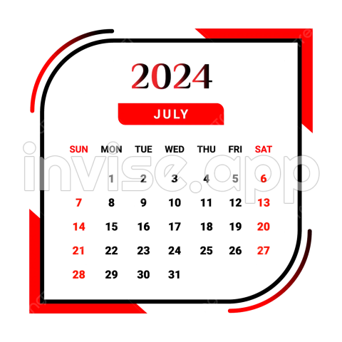 Kalender Bulan Juli 2024 Dengan Warna Merah Dan Hitam Vektor, Kalender - Promo Bulan Juli