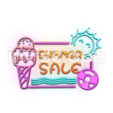 Summer Promotional - Promotion Tags Clipart Vector, Neon Shiny Summer Discount Promotion