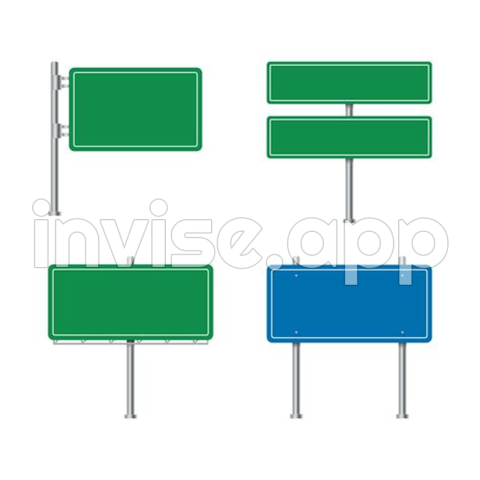 Promotional Signs - Road Billboard Vector Blank Advertising Billboard Blue, Green Road