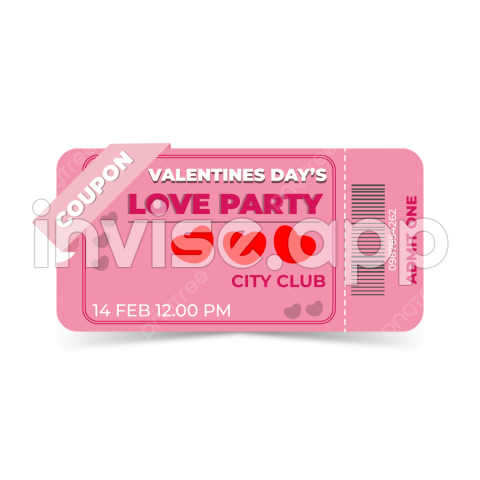 Valentines Day Ticket Template Coupon Party Vector Illustration, Valentines Day Tickets - Valentine Promo Flyer