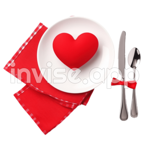 Cubiertos Y Corazon Rojo Para La Cena Del Dia De San Valentin ,Dibujos Ajuste De La Tabla - San Valentin Dinner Decorations