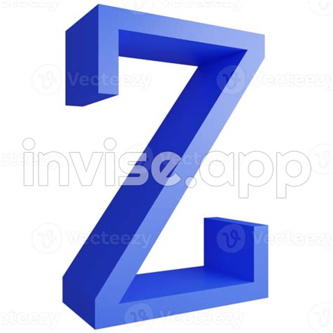 Big Letter Z - Alphabet Z Side View Icon Isolated On Transparent Background, 3D Render Blue Big Letters Text