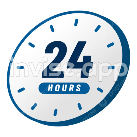 24 Hours Sign Design With Clock In Gray And Blue Colors, Open 24 Hours, 24 Hours Service, 24 - Promo 24