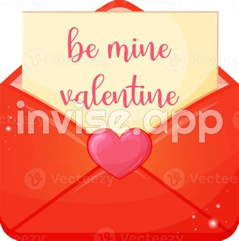 San Valentine Cards - Open Red Envelope With A Love Note Text Be Mine Valentine Valentines Day Greeting Card