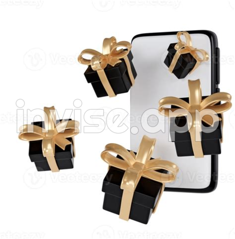 Amazon Black Friday Gifts - 3D Black Friday Gift Boxes Icon With Golden Ribbon Bow From Smartphone